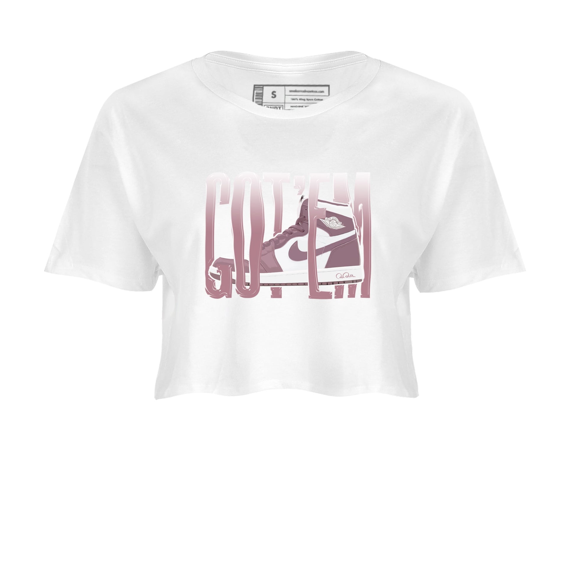 Air Jordan 1 Mauve shirt to match jordans Wiggling Gotem sneaker tees AJ1Mauve SNRT Sneaker Release Tees White 2 Crop T-Shirt