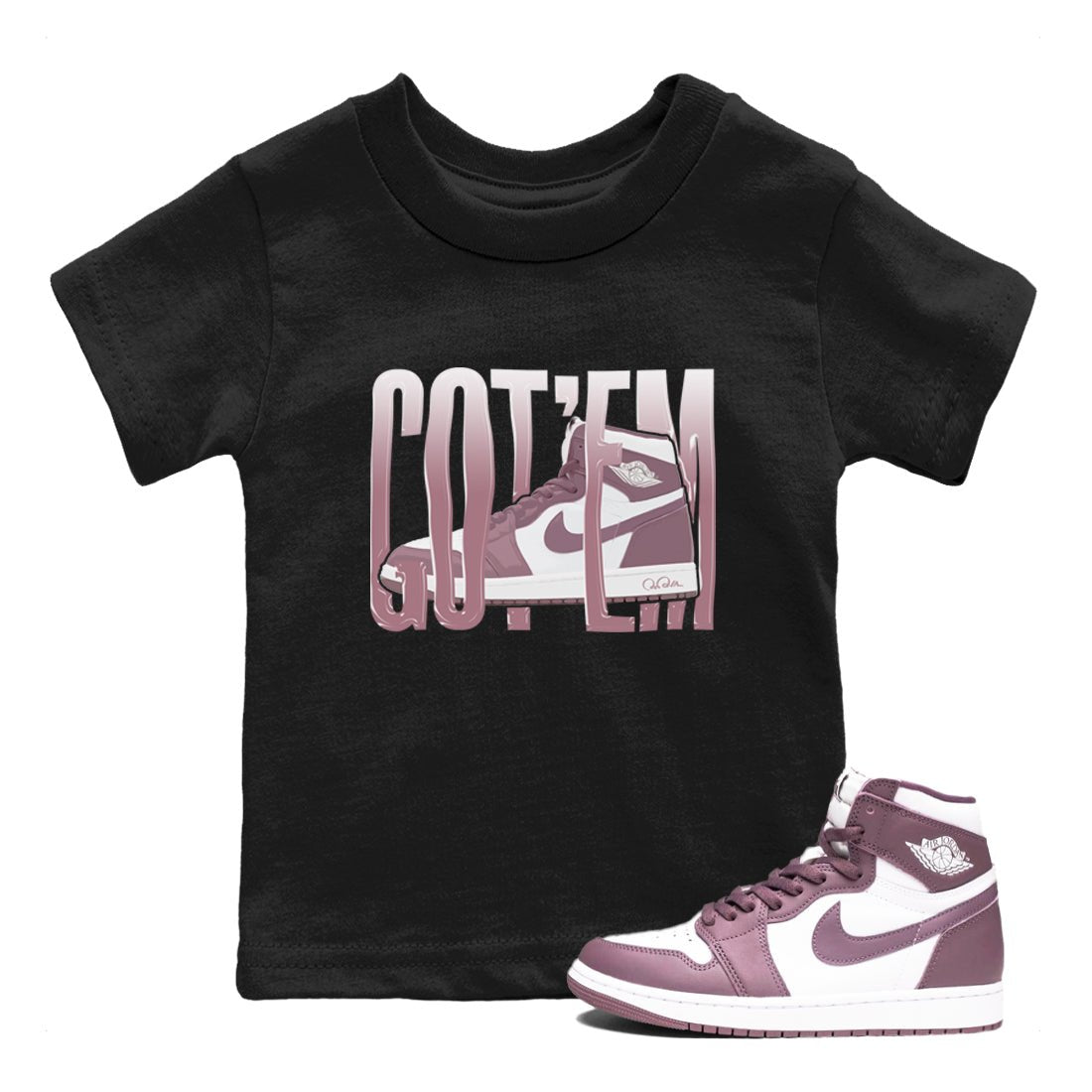 Air Jordan 1 Mauve shirt to match jordans Wiggling Gotem sneaker tees AJ1Mauve SNRT Sneaker Release Tees Baby Toddler Black 1 T-Shirt