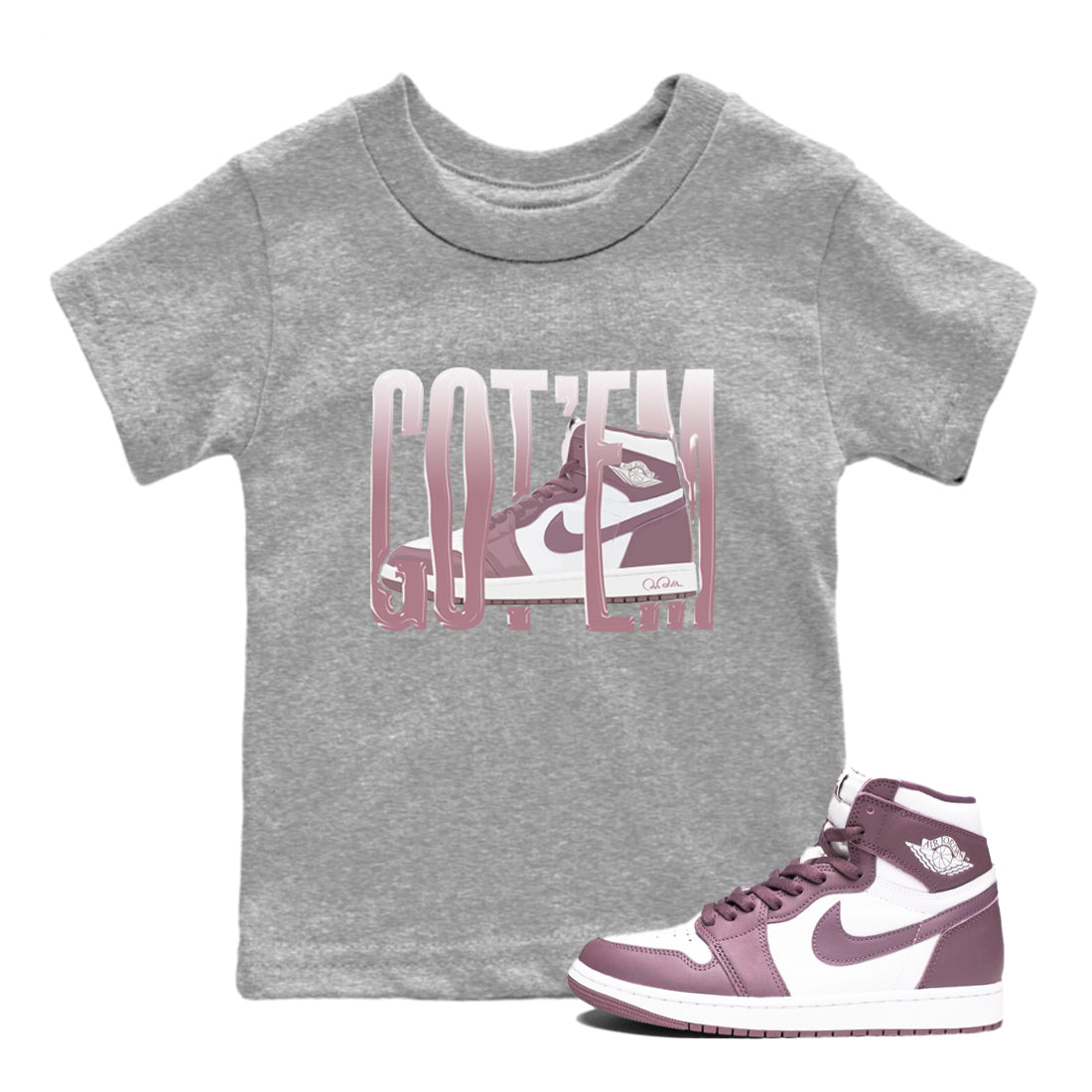 Air Jordan 1 Mauve shirt to match jordans Wiggling Gotem sneaker tees AJ1Mauve SNRT Sneaker Release Tees Baby Toddler Heather Grey 1 T-Shirt