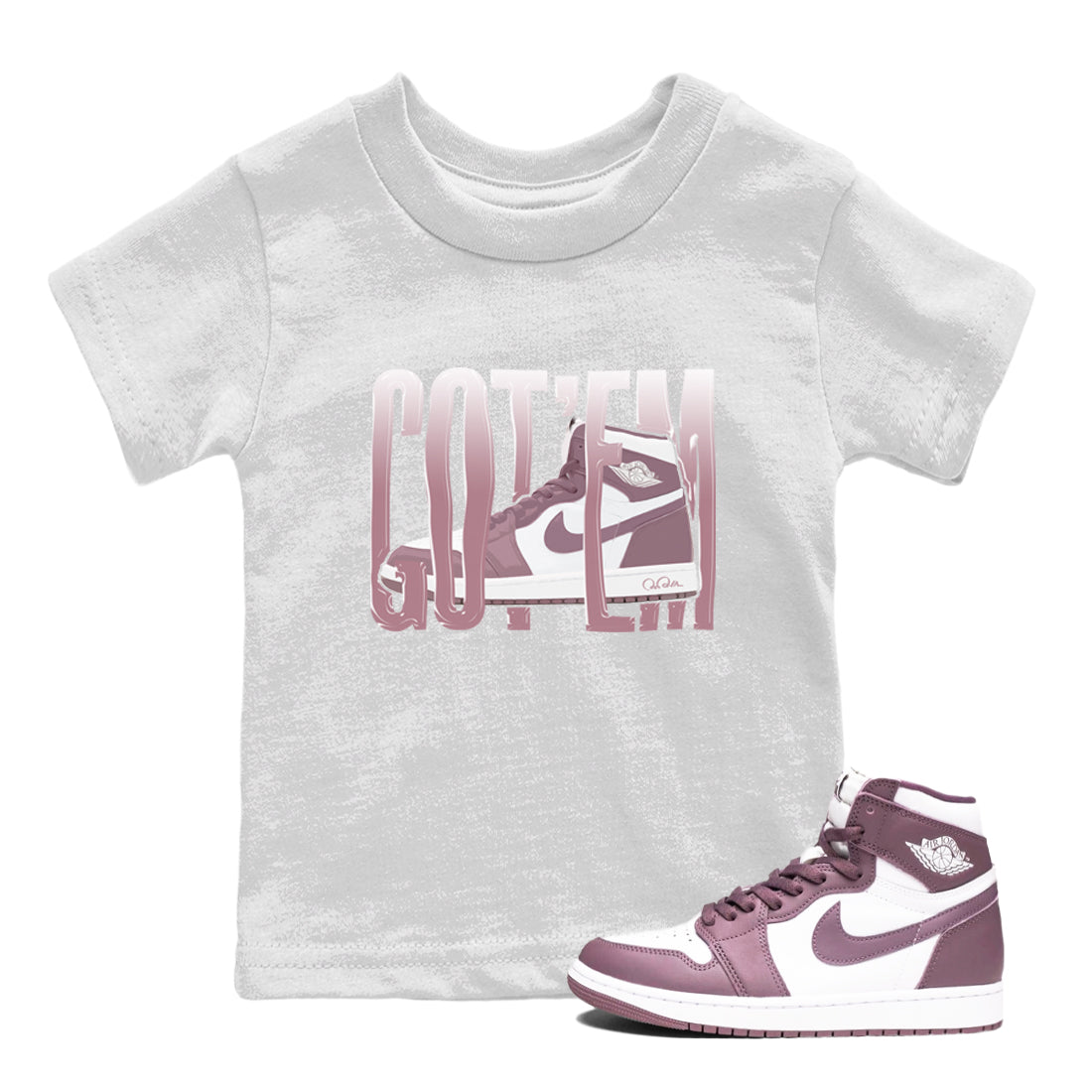 Air Jordan 1 Mauve shirt to match jordans Wiggling Gotem sneaker tees AJ1Mauve SNRT Sneaker Release Tees Baby Toddler White 1 T-Shirt