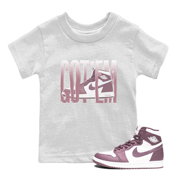 Air Jordan 1 Mauve shirt to match jordans Wiggling Gotem sneaker tees AJ1Mauve SNRT Sneaker Release Tees Baby Toddler White 1 T-Shirt