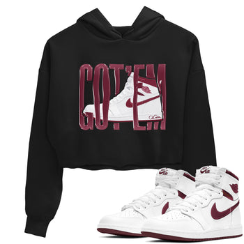 1s Metallic Burgundy shirt to match jordans Wiggling Gotem sneaker tees AJ1 Metallic Burgundy SNRT Sneaker Release Tees Black 1 Crop T-Shirt