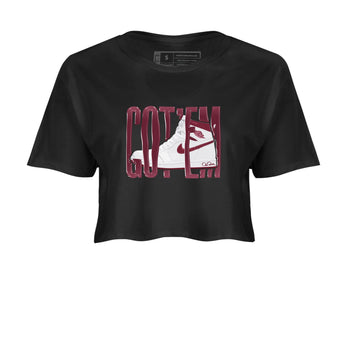 1s Metallic Burgundy shirt to match jordans Wiggling Gotem sneaker tees AJ1 Metallic Burgundy SNRT Sneaker Release Tees Black 2 Crop T-Shirt