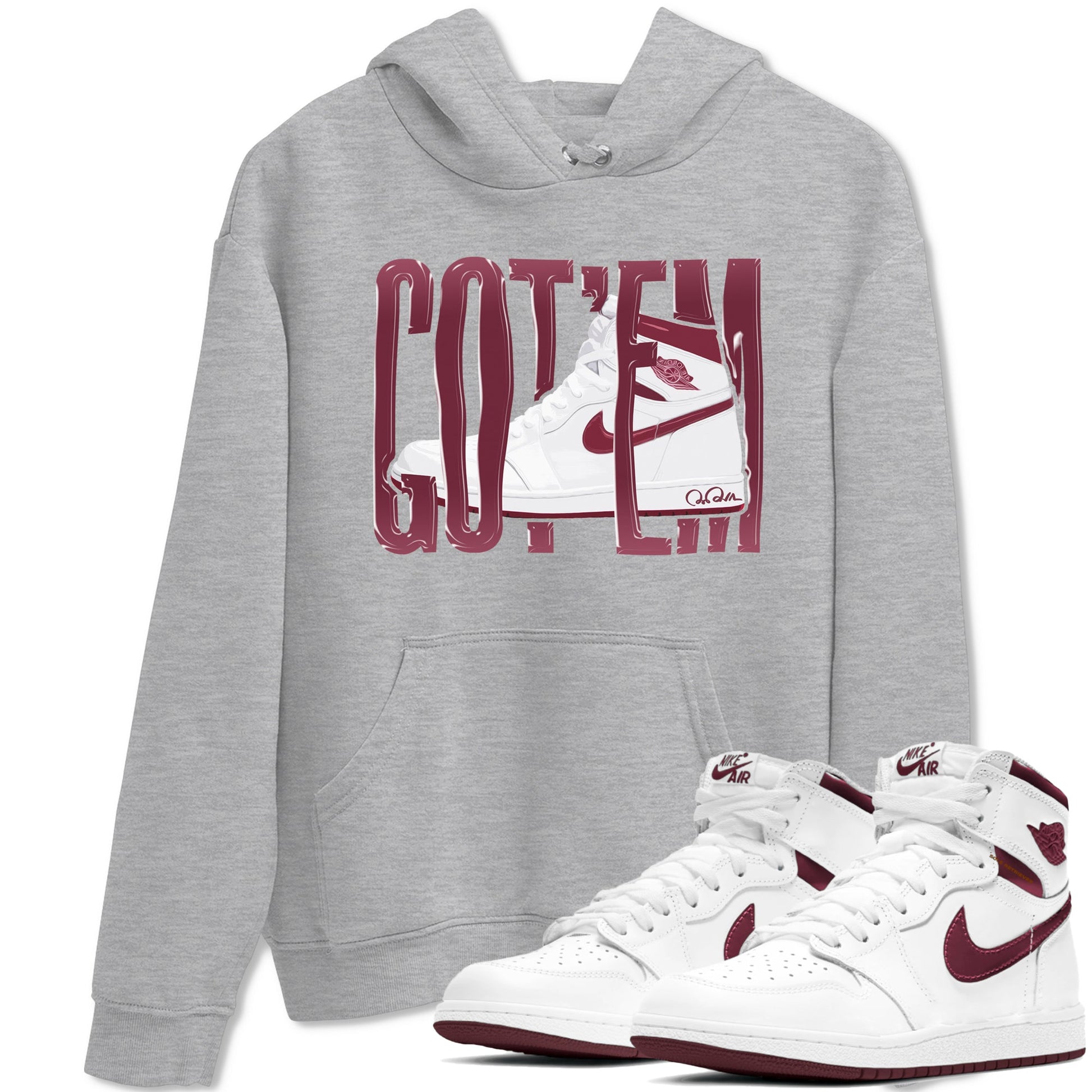 1s Metallic Burgundy shirt to match jordans Wiggling Gotem sneaker tees AJ1 Metallic Burgundy SNRT Sneaker Release Tees Unisex Heather Grey 1 T-Shirt