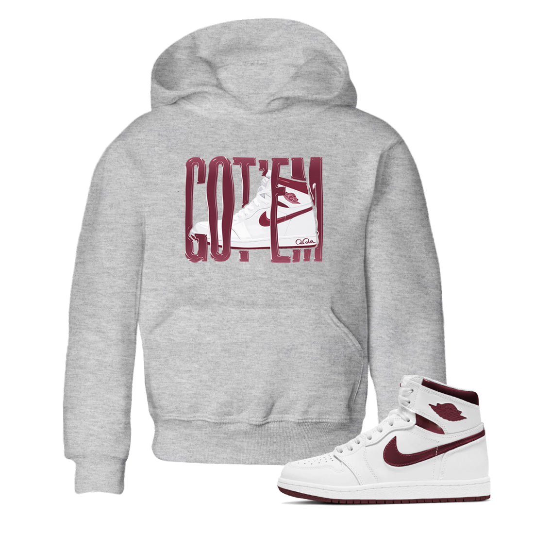 1s Metallic Burgundy shirt to match jordans Wiggling Gotem sneaker tees AJ1 Metallic Burgundy SNRT Sneaker Release Tees Baby Toddler Heather Grey 1 T-Shirt