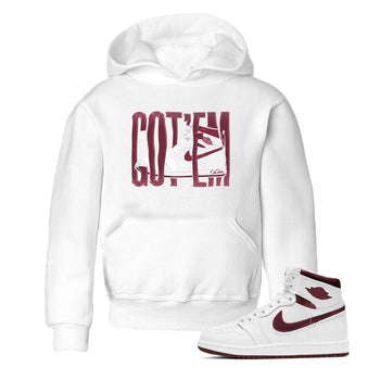 1s Metallic Burgundy shirt to match jordans Wiggling Gotem sneaker tees AJ1 Metallic Burgundy SNRT Sneaker Release Tees Baby Toddler White 1 T-Shirt