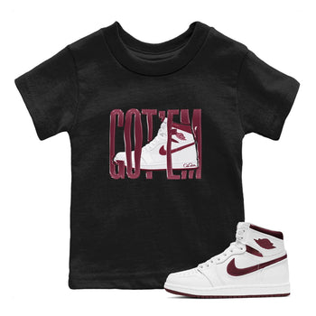 1s Metallic Burgundy shirt to match jordans Wiggling Gotem sneaker tees AJ1 Metallic Burgundy SNRT Sneaker Release Tees Baby Toddler Black 1 T-Shirt