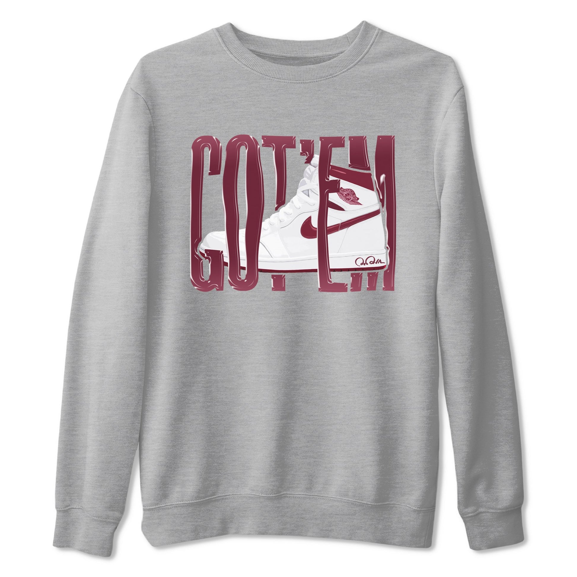 1s Metallic Burgundy shirt to match jordans Wiggling Gotem sneaker tees AJ1 Metallic Burgundy SNRT Sneaker Release Tees Unisex Heather Grey 2 T-Shirt