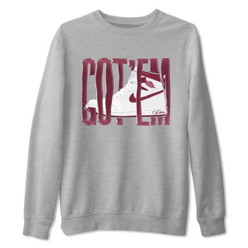 1s Metallic Burgundy shirt to match jordans Wiggling Gotem sneaker tees AJ1 Metallic Burgundy SNRT Sneaker Release Tees Unisex Heather Grey 2 T-Shirt