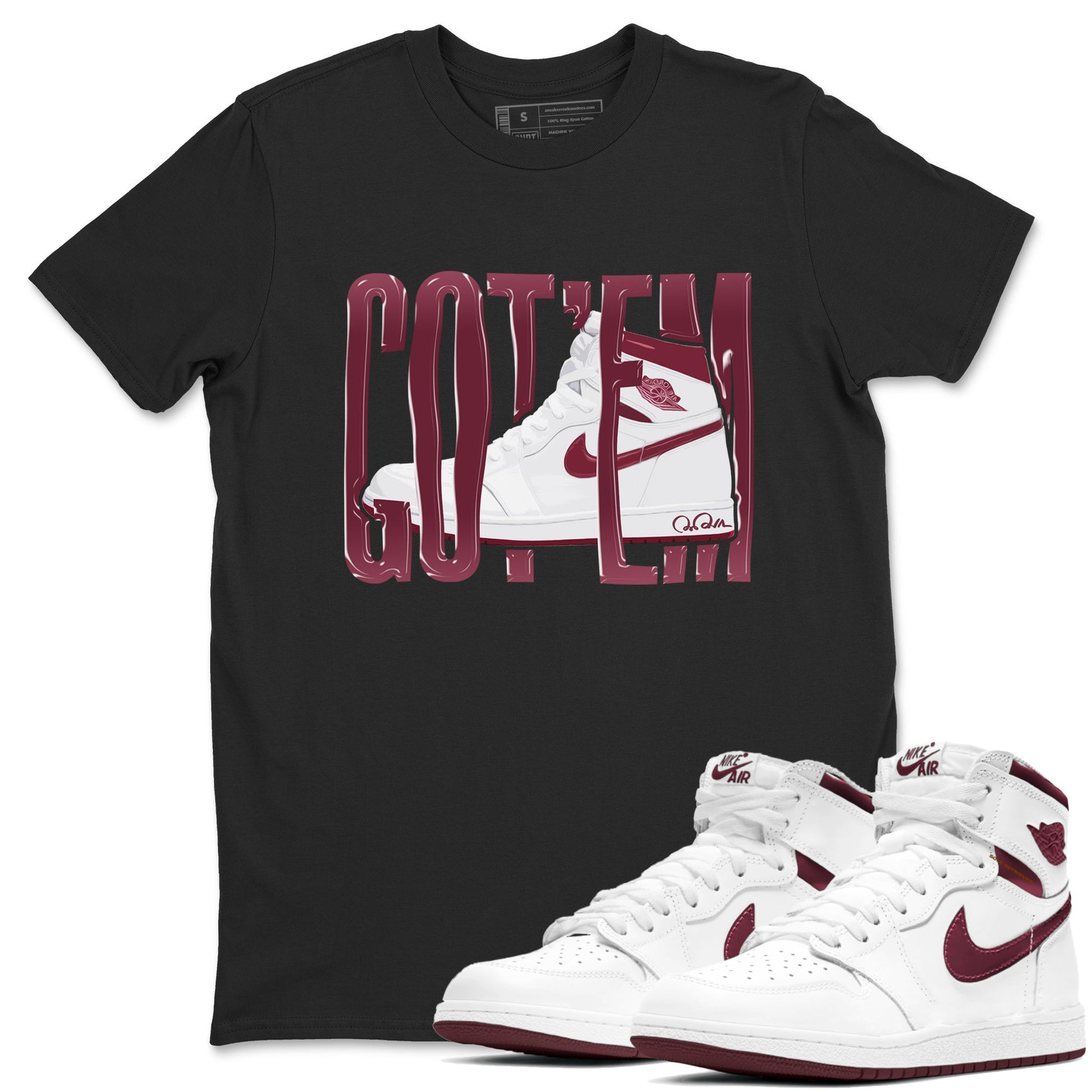 1s Metallic Burgundy shirt to match jordans Wiggling Gotem sneaker tees AJ1 Metallic Burgundy SNRT Sneaker Release Tees Unisex Black 1 T-Shirt