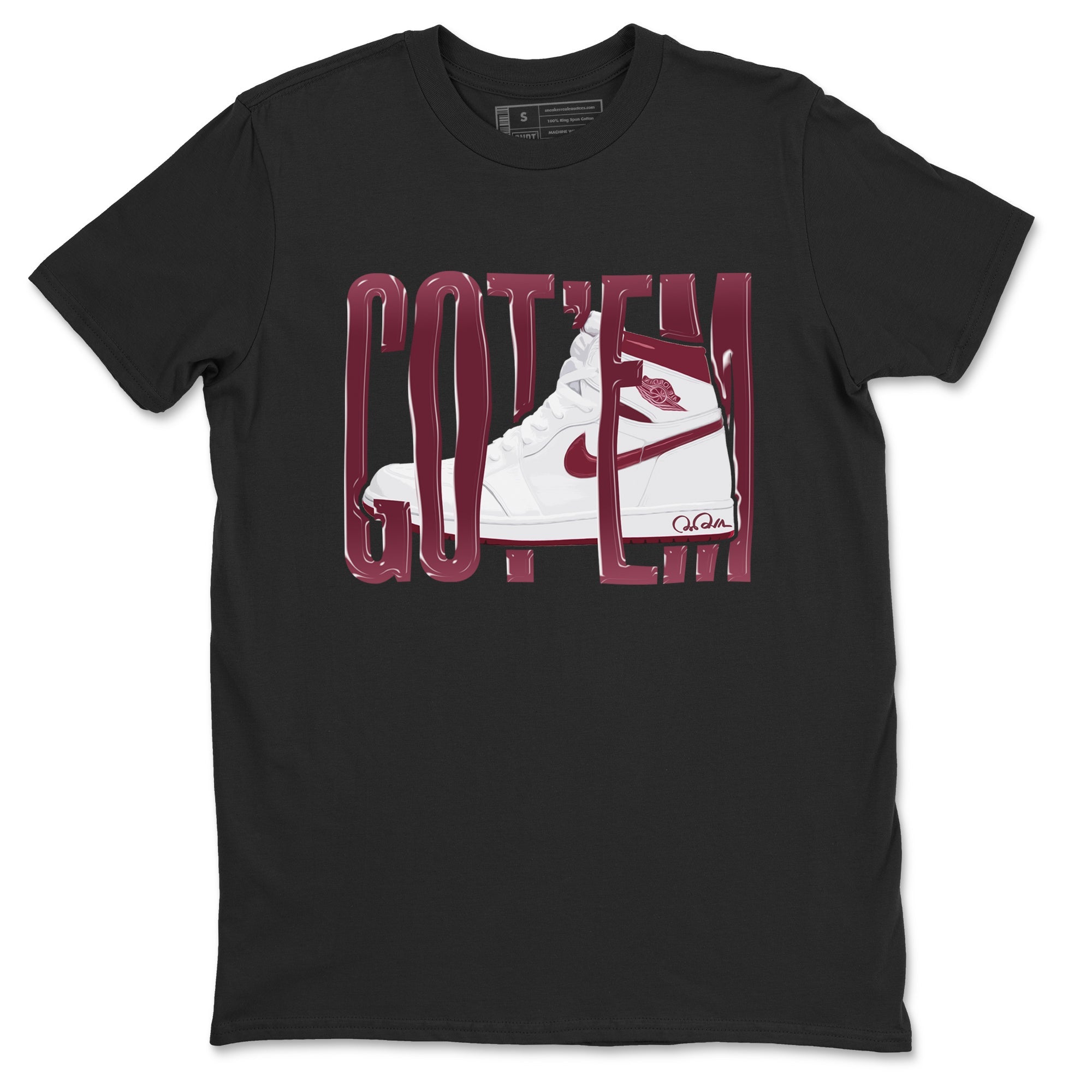 1s Metallic Burgundy shirt to match jordans Wiggling Gotem sneaker tees AJ1 Metallic Burgundy SNRT Sneaker Release Tees Unisex Black 2 T-Shirt