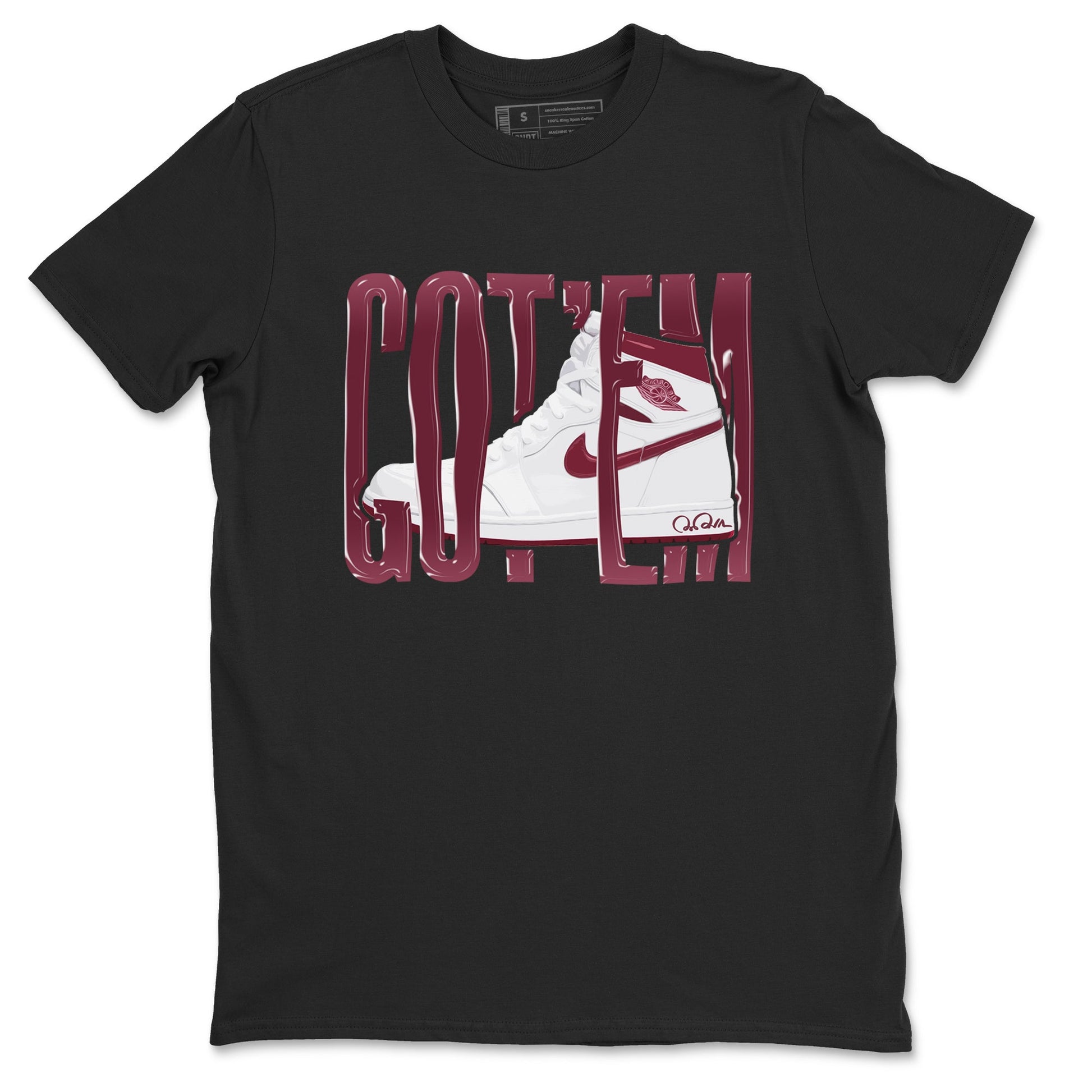 1s Metallic Burgundy shirt to match jordans Wiggling Gotem sneaker tees AJ1 Metallic Burgundy SNRT Sneaker Release Tees Unisex Black 2 T-Shirt