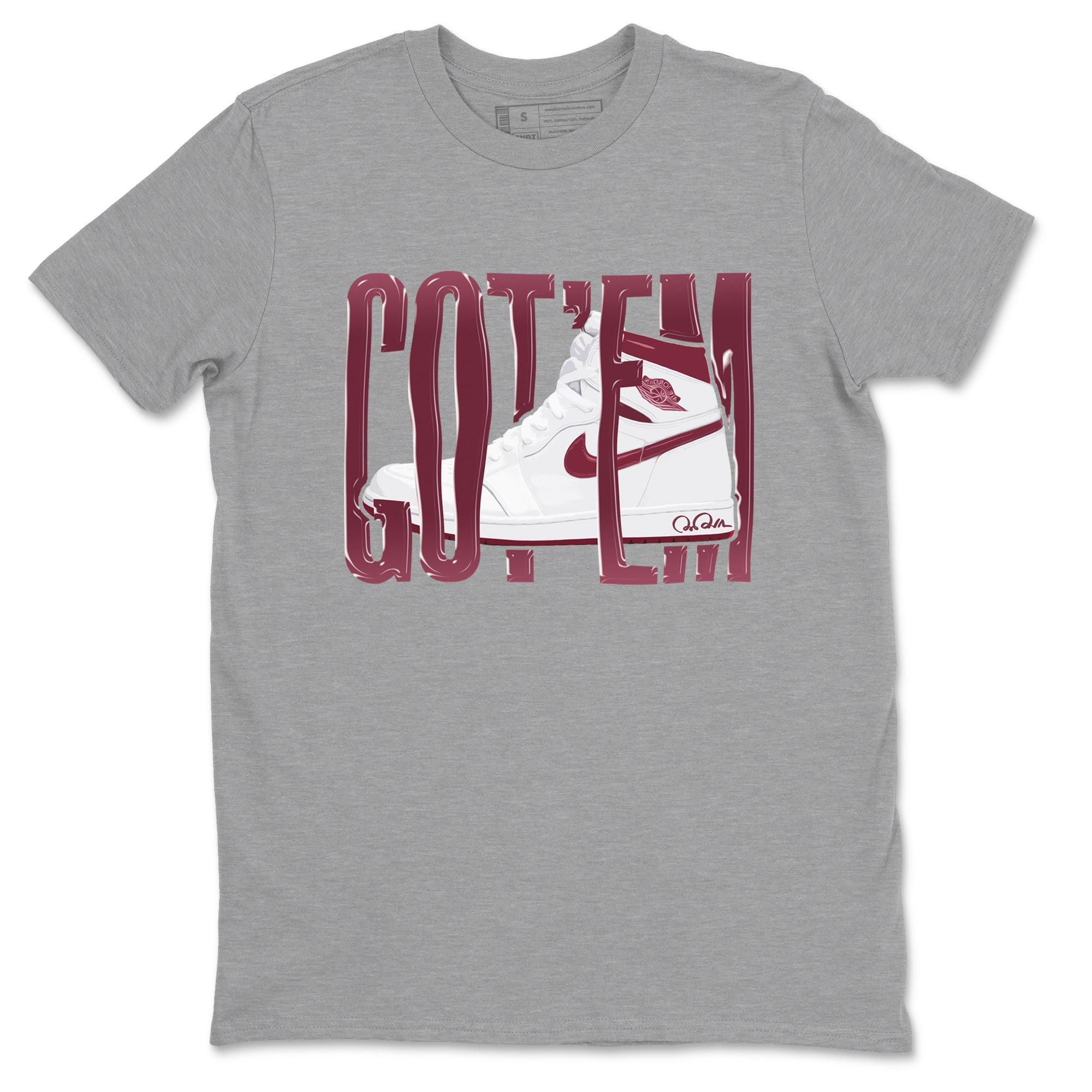 1s Metallic Burgundy shirt to match jordans Wiggling Gotem sneaker tees AJ1 Metallic Burgundy SNRT Sneaker Release Tees Unisex Heather Grey 2 T-Shirt