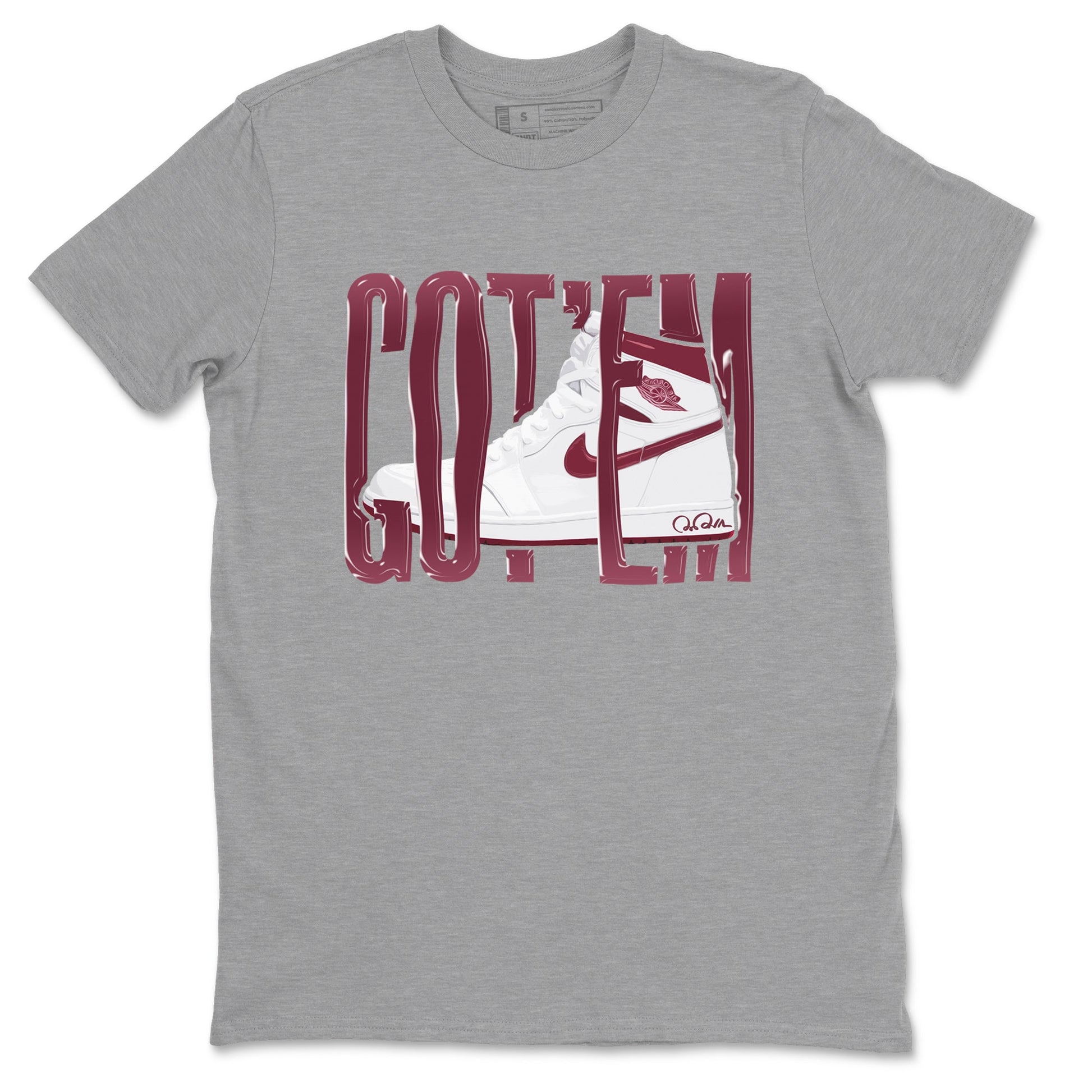 1s Metallic Burgundy shirt to match jordans Wiggling Gotem sneaker tees AJ1 Metallic Burgundy SNRT Sneaker Release Tees Unisex Heather Grey 2 T-Shirt