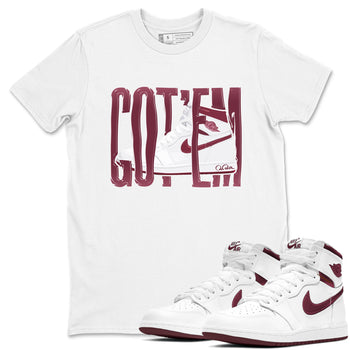 1s Metallic Burgundy shirt to match jordans Wiggling Gotem sneaker tees AJ1 Metallic Burgundy SNRT Sneaker Release Tees Unisex White 1 T-Shirt