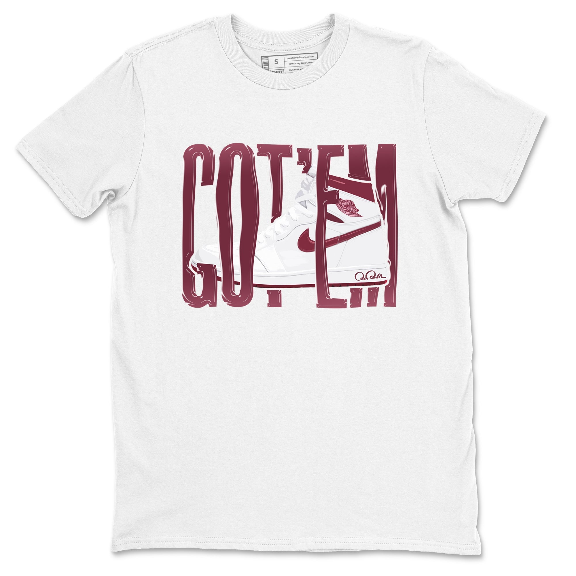 1s Metallic Burgundy shirt to match jordans Wiggling Gotem sneaker tees AJ1 Metallic Burgundy SNRT Sneaker Release Tees Unisex White 2 T-Shirt