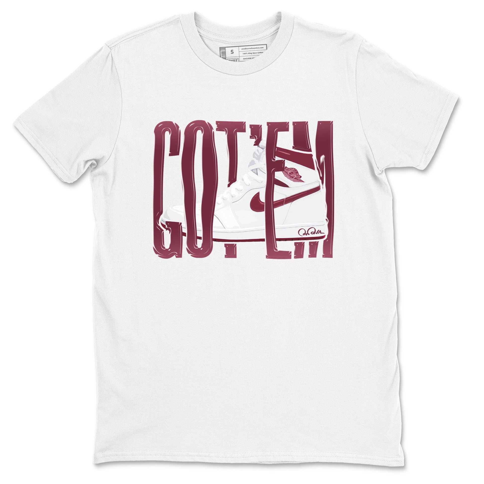 1s Metallic Burgundy shirt to match jordans Wiggling Gotem sneaker tees AJ1 Metallic Burgundy SNRT Sneaker Release Tees Unisex White 2 T-Shirt