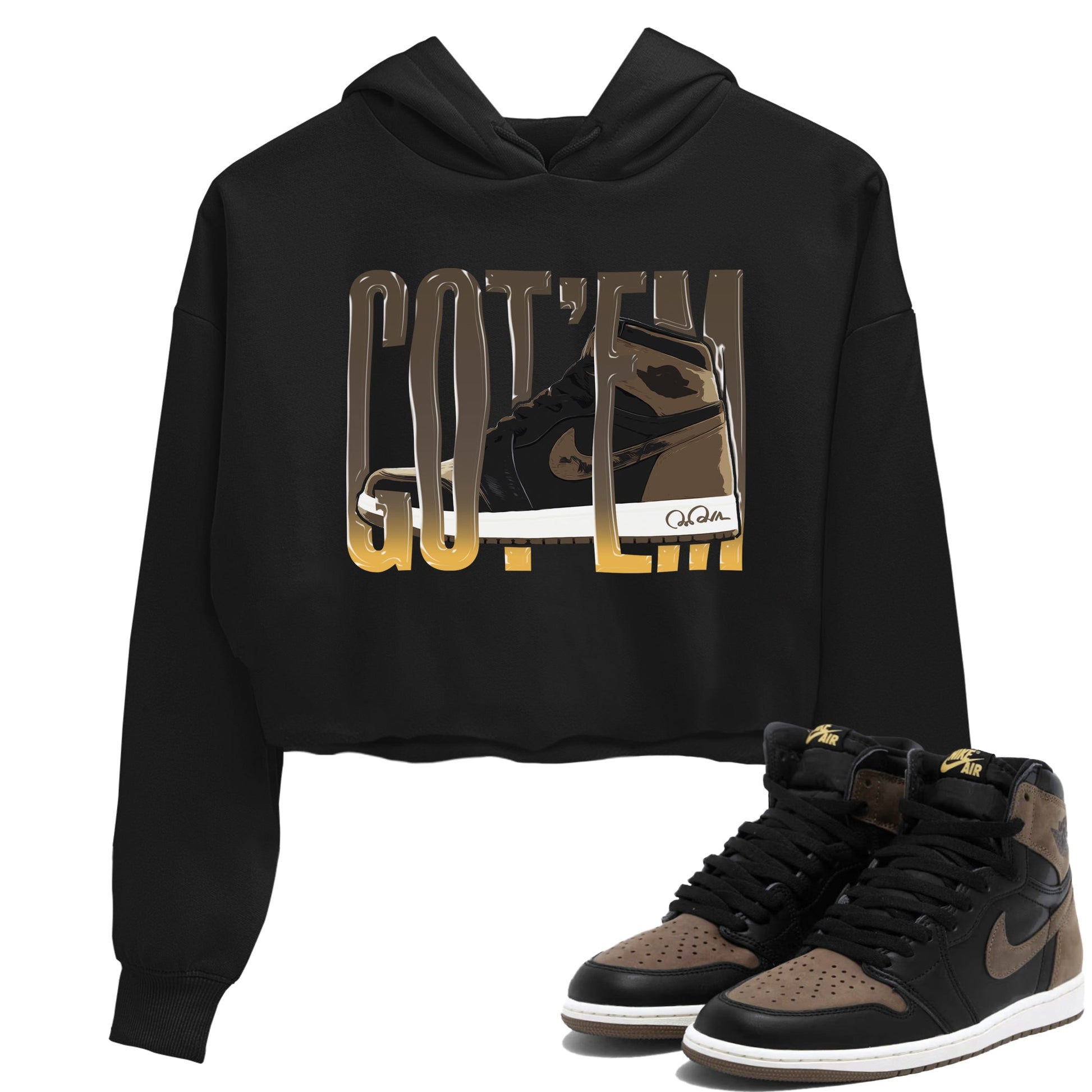 Air Jordan 1 Palomino shirt to match jordans Wiggling Gotem sneaker tees AJ1 High Palomino SNRT Sneaker Release Tees Black 1 Crop T-Shirt