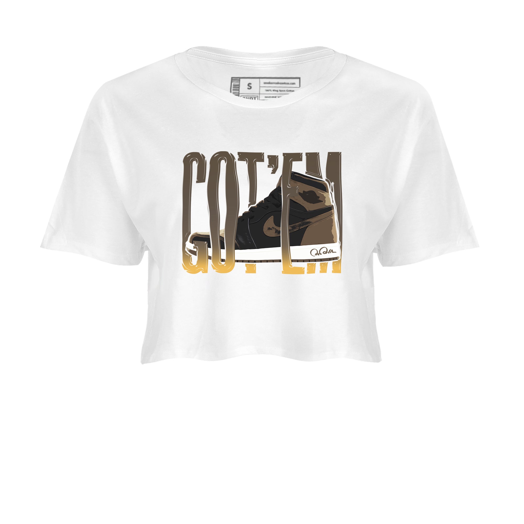 Air Jordan 1 Palomino shirt to match jordans Wiggling Gotem sneaker tees AJ1 High Palomino SNRT Sneaker Release Tees White 2 Crop T-Shirt
