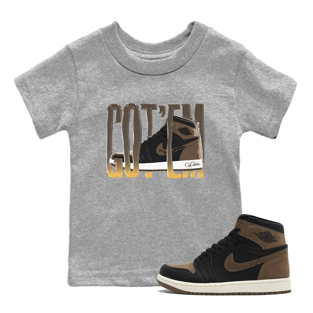 Air Jordan 1 Palomino shirt to match jordans Wiggling Gotem sneaker tees AJ1 High Palomino SNRT Sneaker Release Tees Baby Toddler Heather Grey 1 T-Shirt