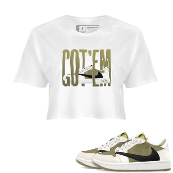 Air Jordan 1 Travis Scott Golf shirt to match jordans Wiggling Gotem sneaker tees AJ1 lowTravis Scott Golf SNRT Sneaker Release Tees White 1 Crop T-Shirt