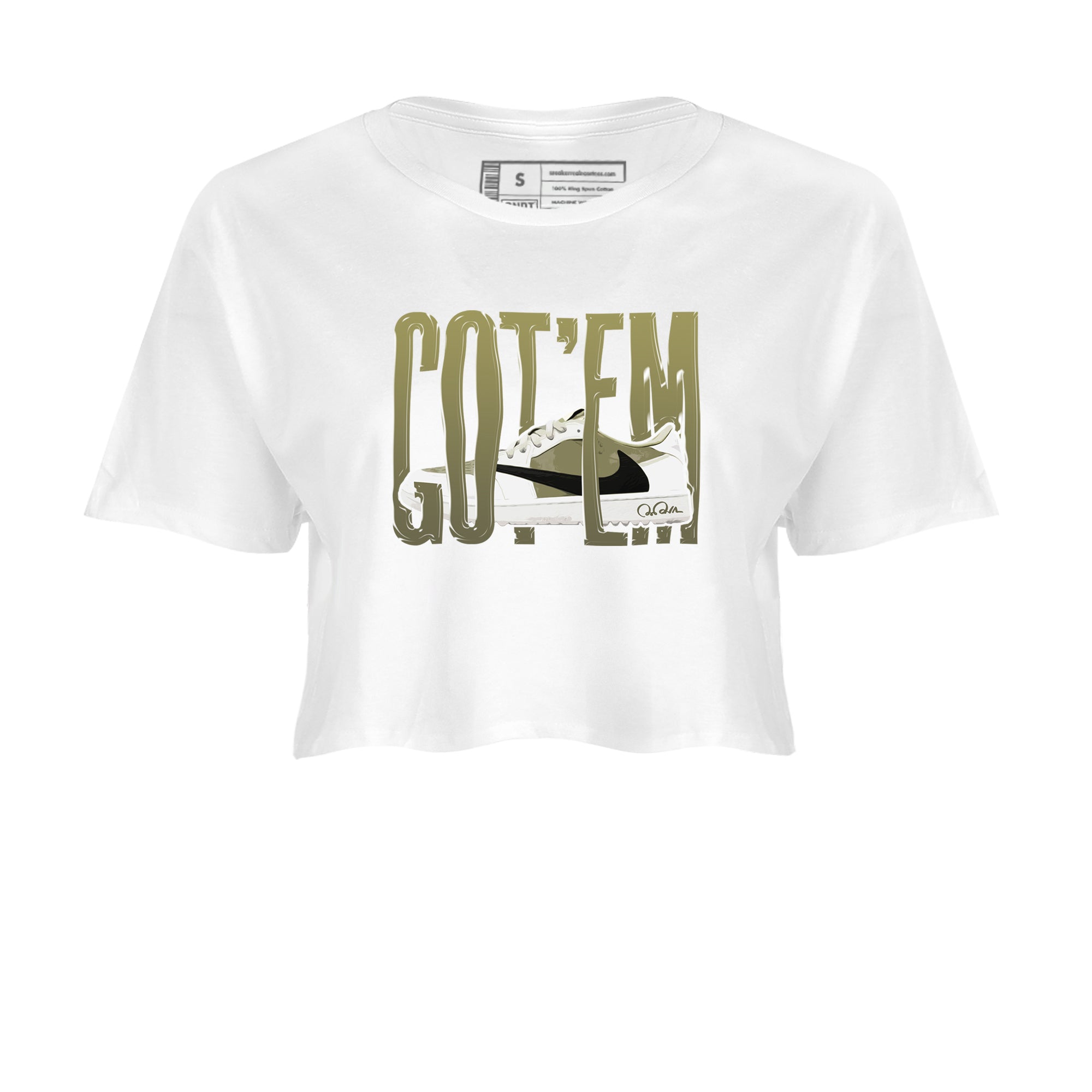 Air Jordan 1 Travis Scott Golf shirt to match jordans Wiggling Gotem sneaker tees AJ1 lowTravis Scott Golf SNRT Sneaker Release Tees White 2 Crop T-Shirt