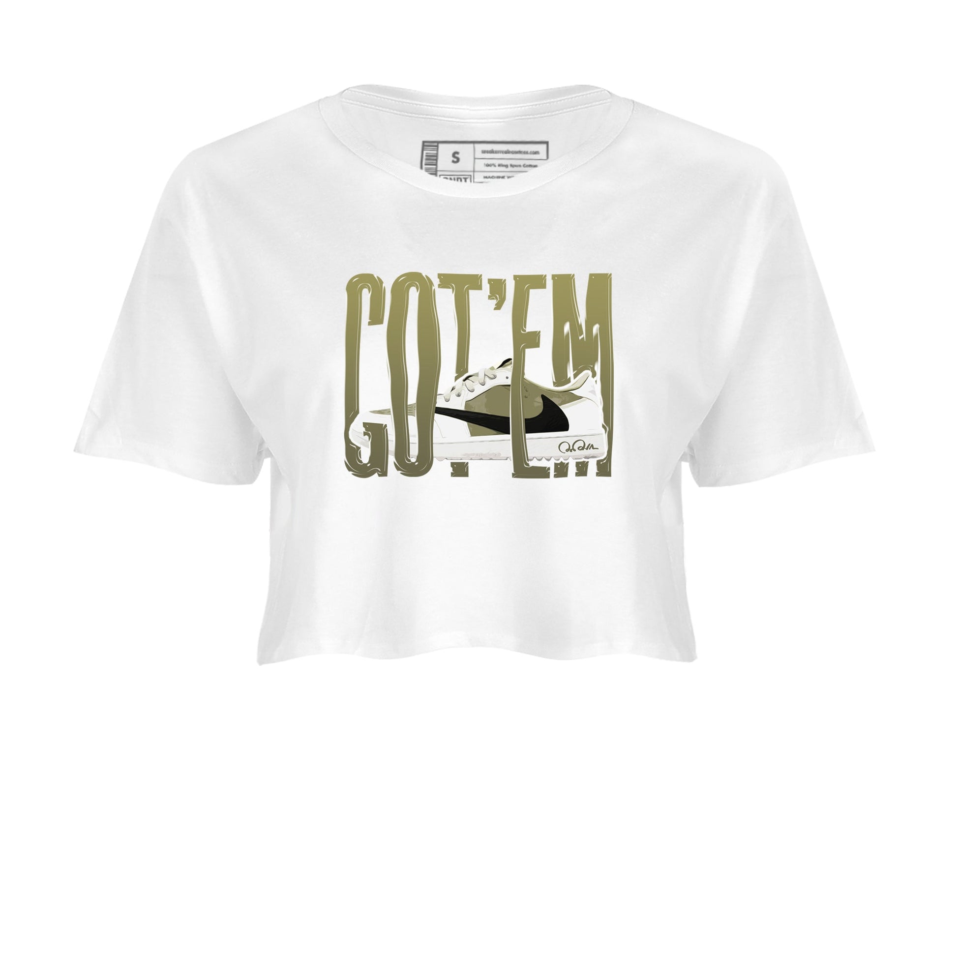 Air Jordan 1 Travis Scott Golf shirt to match jordans Wiggling Gotem sneaker tees AJ1 lowTravis Scott Golf SNRT Sneaker Release Tees White 2 Crop T-Shirt