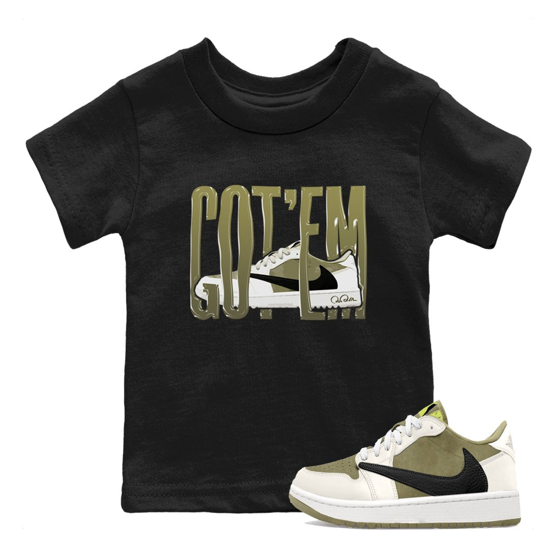 Air Jordan 1 Travis Scott Golf shirt to match jordans Wiggling Gotem sneaker tees AJ1 lowTravis Scott Golf SNRT Sneaker Release Tees Baby Toddler Black 1 T-Shirt