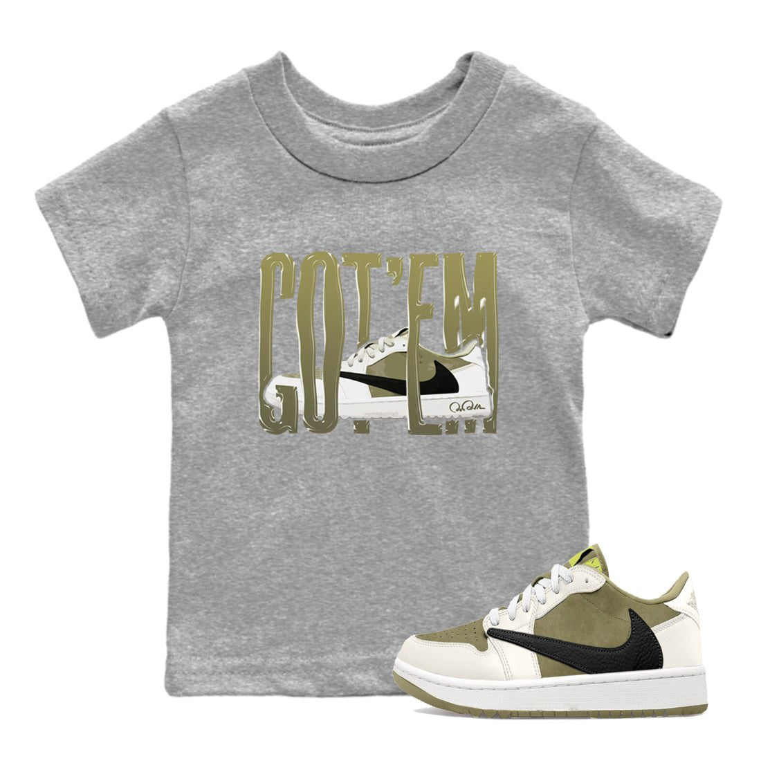Air Jordan 1 Travis Scott Golf shirt to match jordans Wiggling Gotem sneaker tees AJ1 lowTravis Scott Golf SNRT Sneaker Release Tees Baby Toddler Heather Grey 1 T-Shirt
