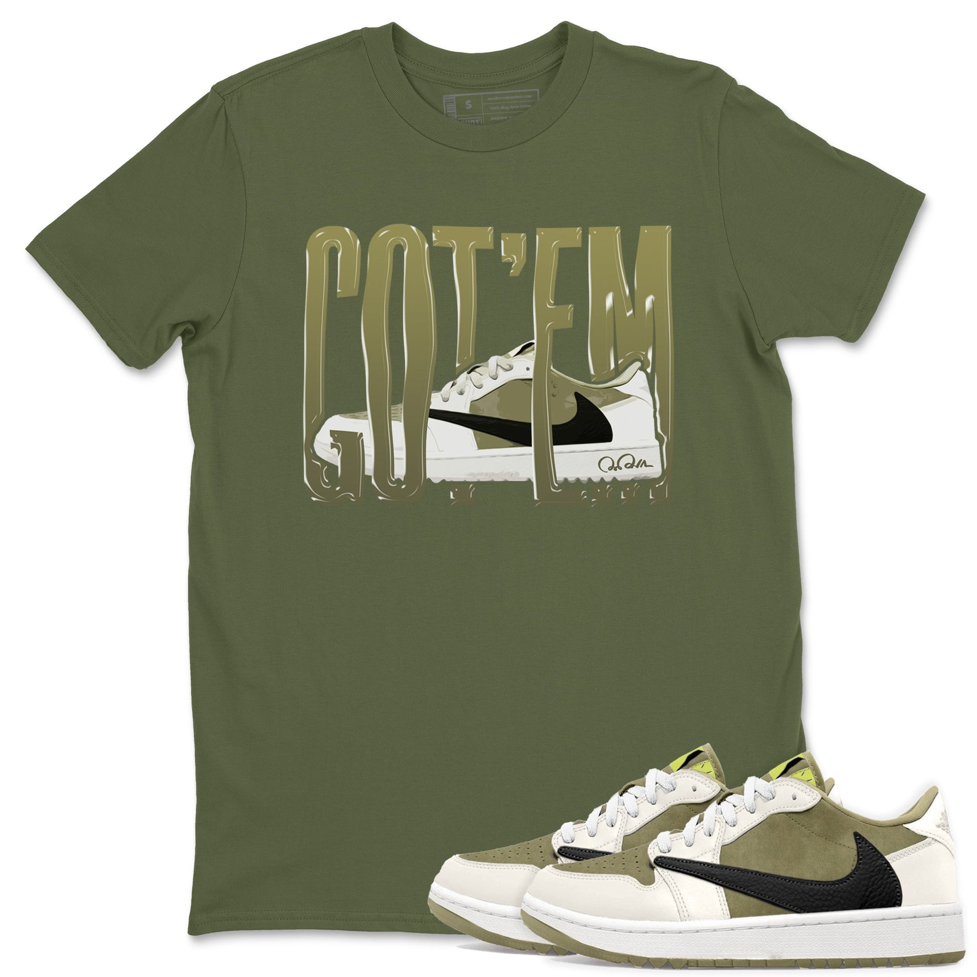 Air Jordan 1 Travis Scott Golf shirt to match jordans Wiggling Gotem sneaker tees AJ1 lowTravis Scott Golf SNRT Sneaker Release Tees Unisex Military Green 1 T-Shirt