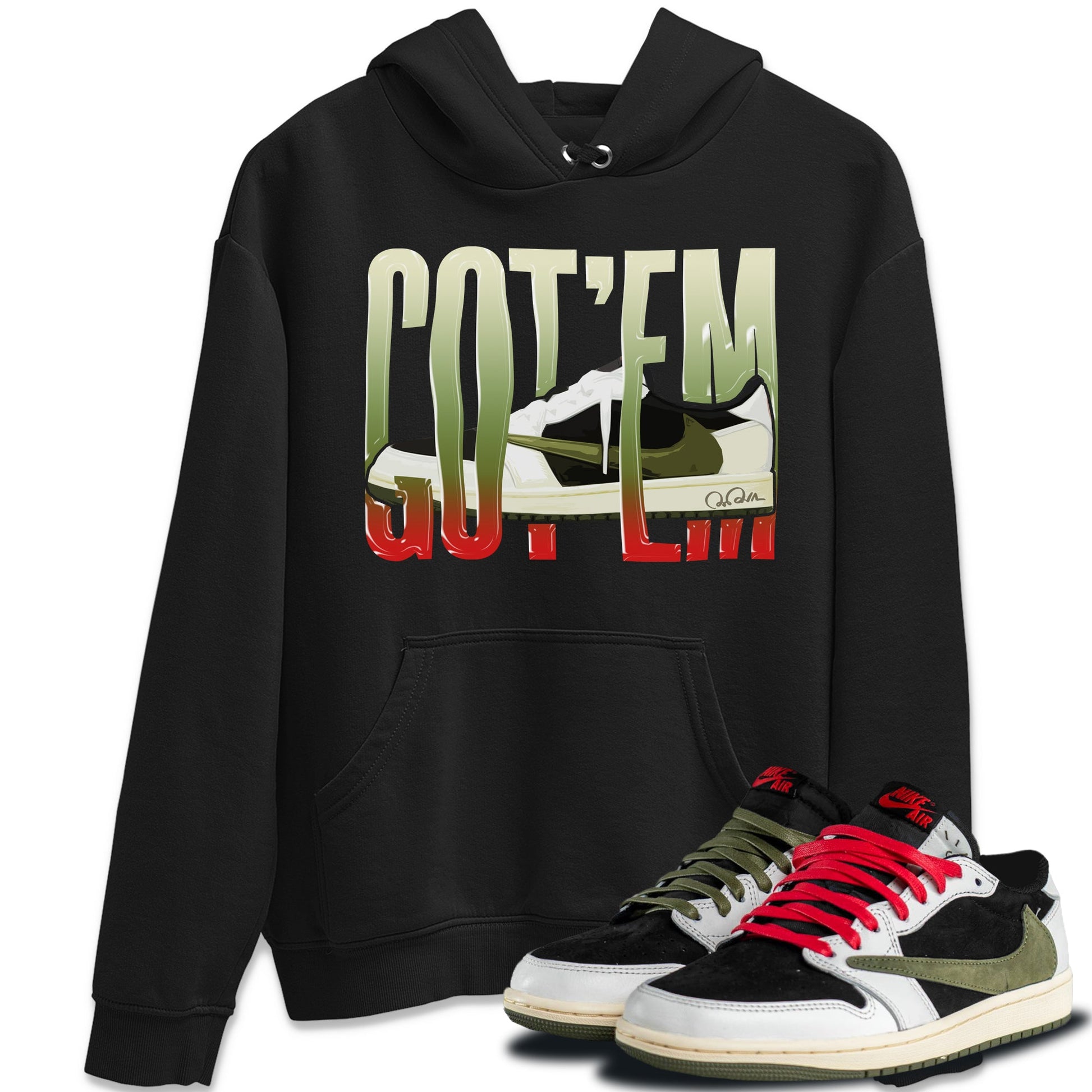 Air Jordan 1 Travis Scott Olive Sneaker Match Tees Wiggling Gotem Sneaker Tees AJ1 OG Travis Scott Olive Sneaker Release Tees Unisex Shirts Black 1