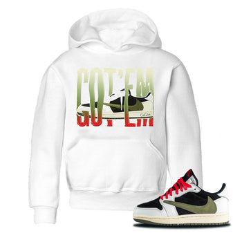 Air Jordan 1 Travis Scott Olive Sneaker Match Tees Wiggling Gotem Sneaker Tees AJ1 OG Travis Scott Olive Sneaker Release Tees Kids Shirts White 1