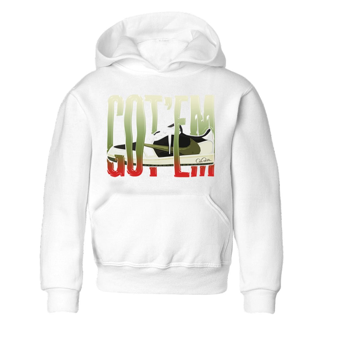 Air Jordan 1 Travis Scott Olive Sneaker Match Tees Wiggling Gotem Sneaker Tees AJ1 OG Travis Scott Olive Sneaker Release Tees Kids Shirts White 2
