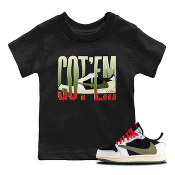 Air Jordan 1 Travis Scott Olive Sneaker Match Tees Wiggling Gotem Sneaker Tees AJ1 OG Travis Scott Olive Sneaker Release Tees Kids Shirts Black 1