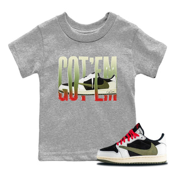 Air Jordan 1 Travis Scott Olive Wiggling Gotem Baby and Kids Sneaker Tees AJ1 OG Travis Scott Olive Kids Sneaker Tees Size Chart