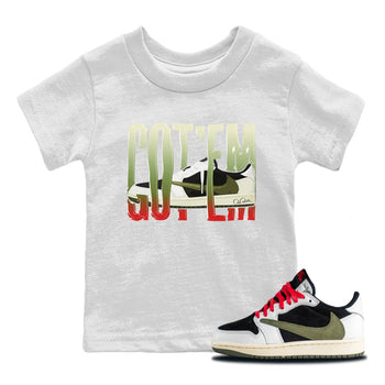 Air Jordan 1 Travis Scott Olive Sneaker Match Tees Wiggling Gotem Sneaker Tees AJ1 OG Travis Scott Olive Sneaker Release Tees Kids Shirts White 1