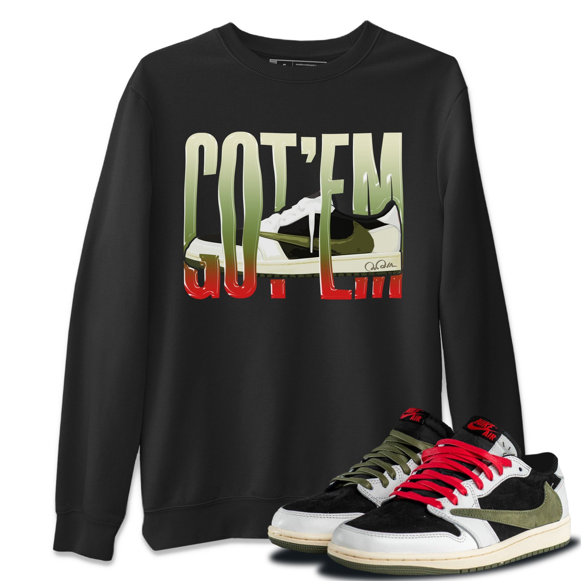 Air Jordan 1 Travis Scott Olive Sneaker Match Tees Wiggling Gotem Sneaker Tees AJ1 OG Travis Scott Olive Sneaker Release Tees Unisex Shirts Black 1