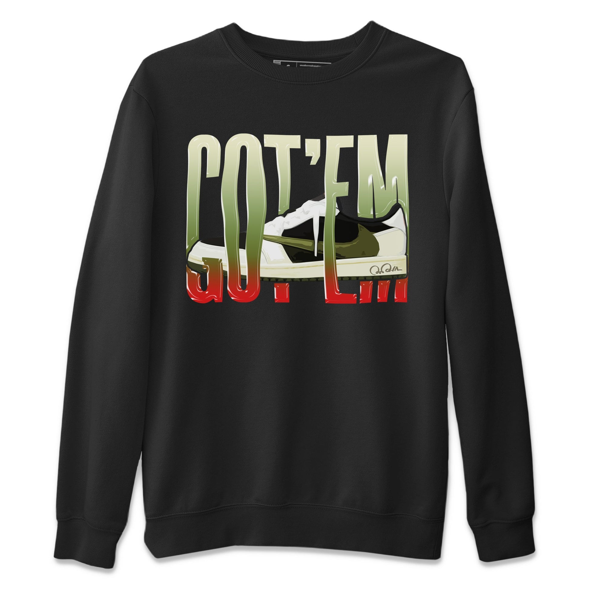 Air Jordan 1 Travis Scott Olive Sneaker Match Tees Wiggling Gotem Sneaker Tees AJ1 OG Travis Scott Olive Sneaker Release Tees Unisex Shirts Black 2