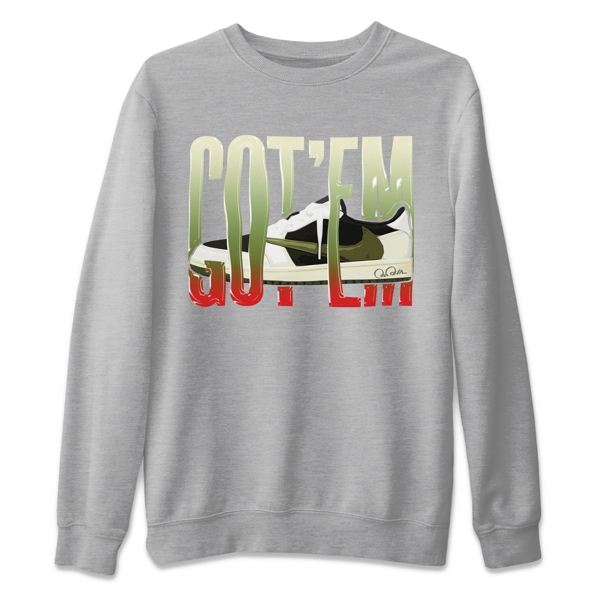 Air Jordan 1 Travis Scott Olive Sneaker Match Tees Wiggling Gotem Sneaker Tees AJ1 OG Travis Scott Olive Sneaker Release Tees Unisex Shirts Heather Grey 2