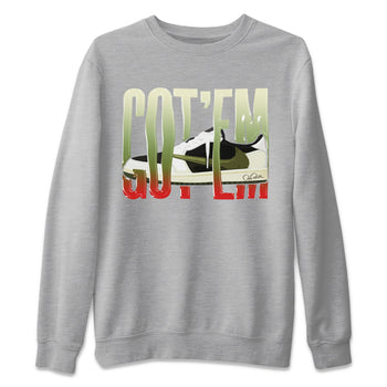 Air Jordan 1 Travis Scott Olive Sneaker Match Tees Wiggling Gotem Sneaker Tees AJ1 OG Travis Scott Olive Sneaker Release Tees Unisex Shirts Heather Grey 2