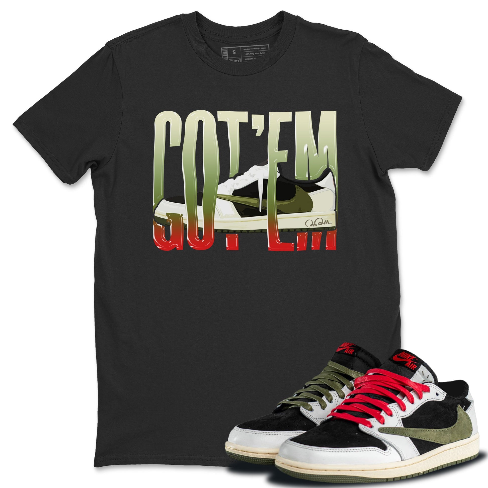 Air Jordan 1 Travis Scott Olive Sneaker Match Tees Wiggling Gotem Sneaker Tees AJ1 OG Travis Scott Olive Sneaker Release Tees Unisex Shirts Black 1