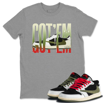 Air Jordan 1 Travis Scott Olive Wiggling Gotem Crew Neck Sneaker Tees AJ1 OG Travis Scott Olive Sneaker T-Shirts Size Chart