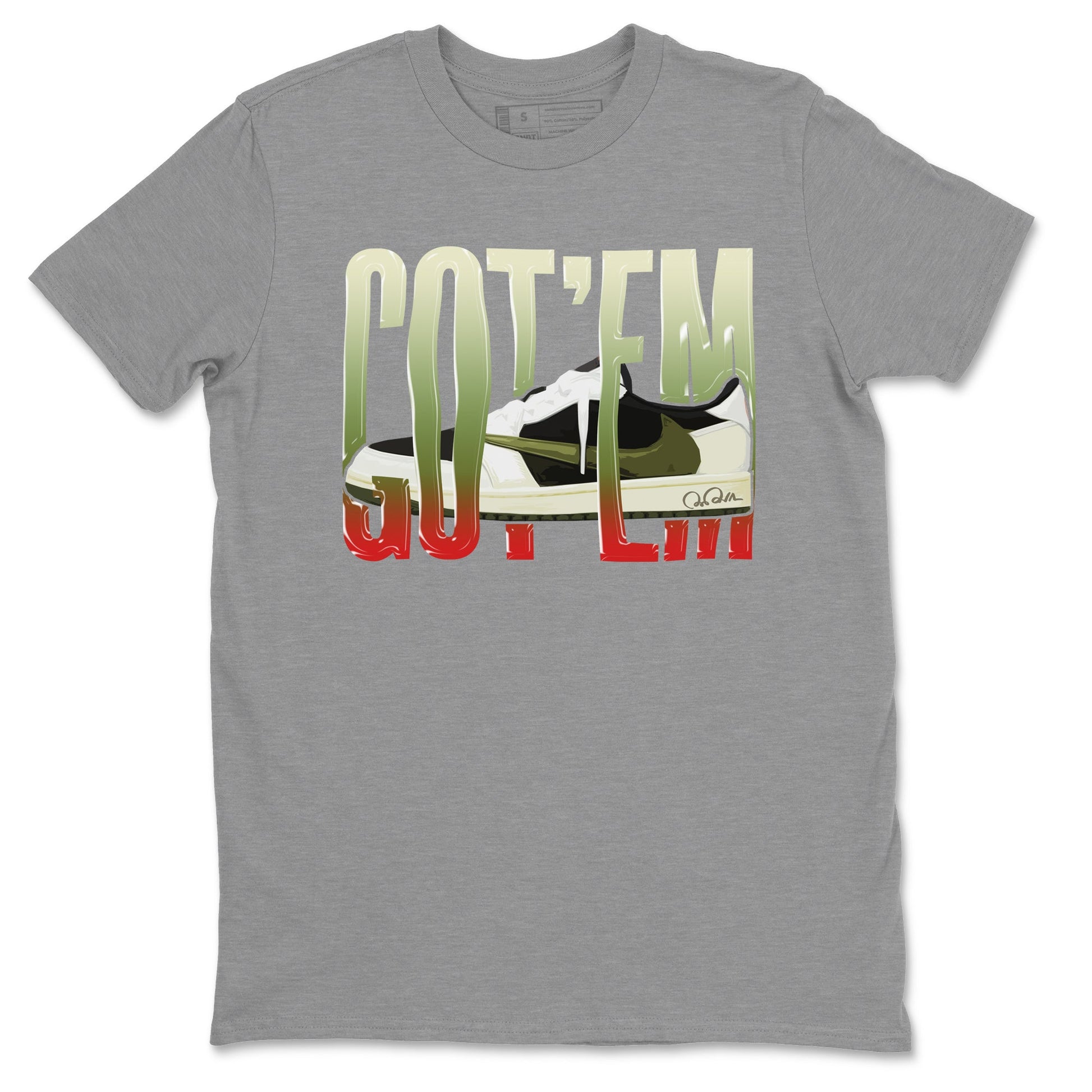 Air Jordan 1 Travis Scott Olive Sneaker Match Tees Wiggling Gotem Sneaker Tees AJ1 OG Travis Scott Olive Sneaker Release Tees Unisex Shirts Heather Grey 2