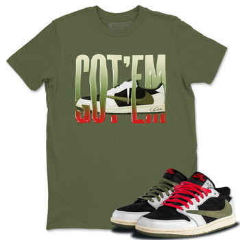 Air Jordan 1 Travis Scott Olive Wiggling Gotem Crew Neck Sneaker Tees AJ1 OG Travis Scott Olive Sneaker T-Shirts Washing and Care Tip