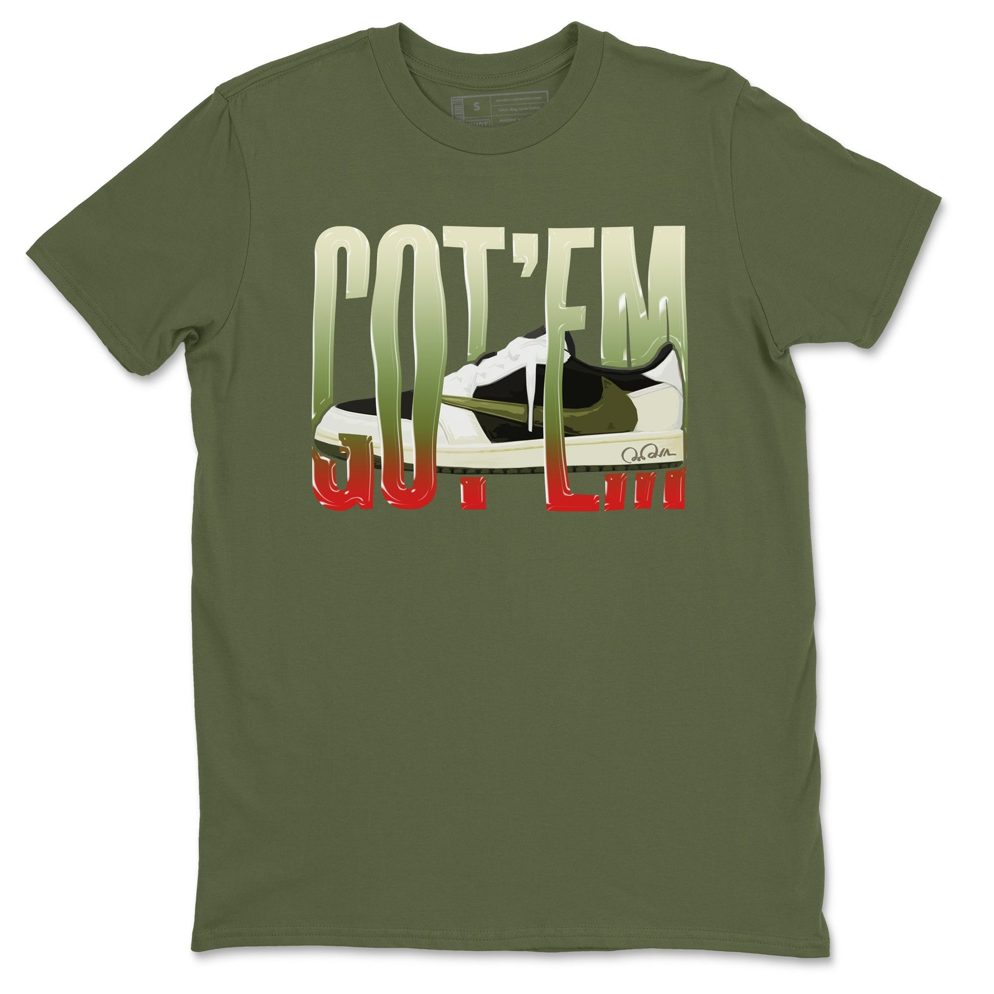 Air Jordan 1 Travis Scott Olive Sneaker Match Tees Wiggling Gotem Sneaker Tees AJ1 OG Travis Scott Olive Sneaker Release Tees Unisex Shirts Military Green 2