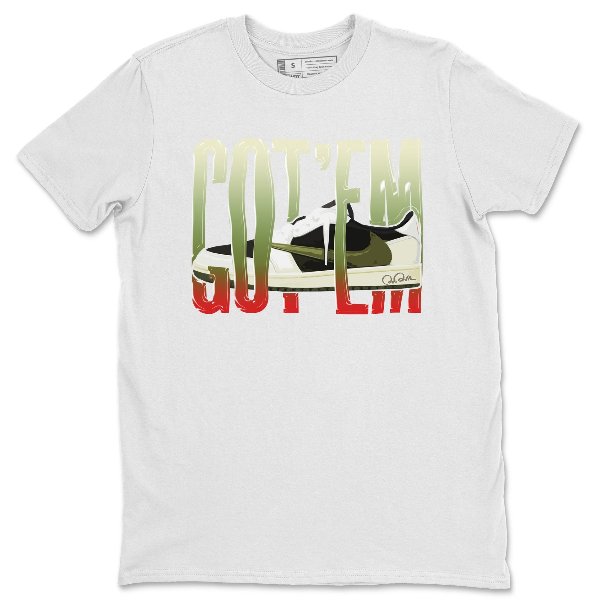 Air Jordan 1 Travis Scott Olive Sneaker Match Tees Wiggling Gotem Sneaker Tees AJ1 OG Travis Scott Olive Sneaker Release Tees Unisex Shirts White 2
