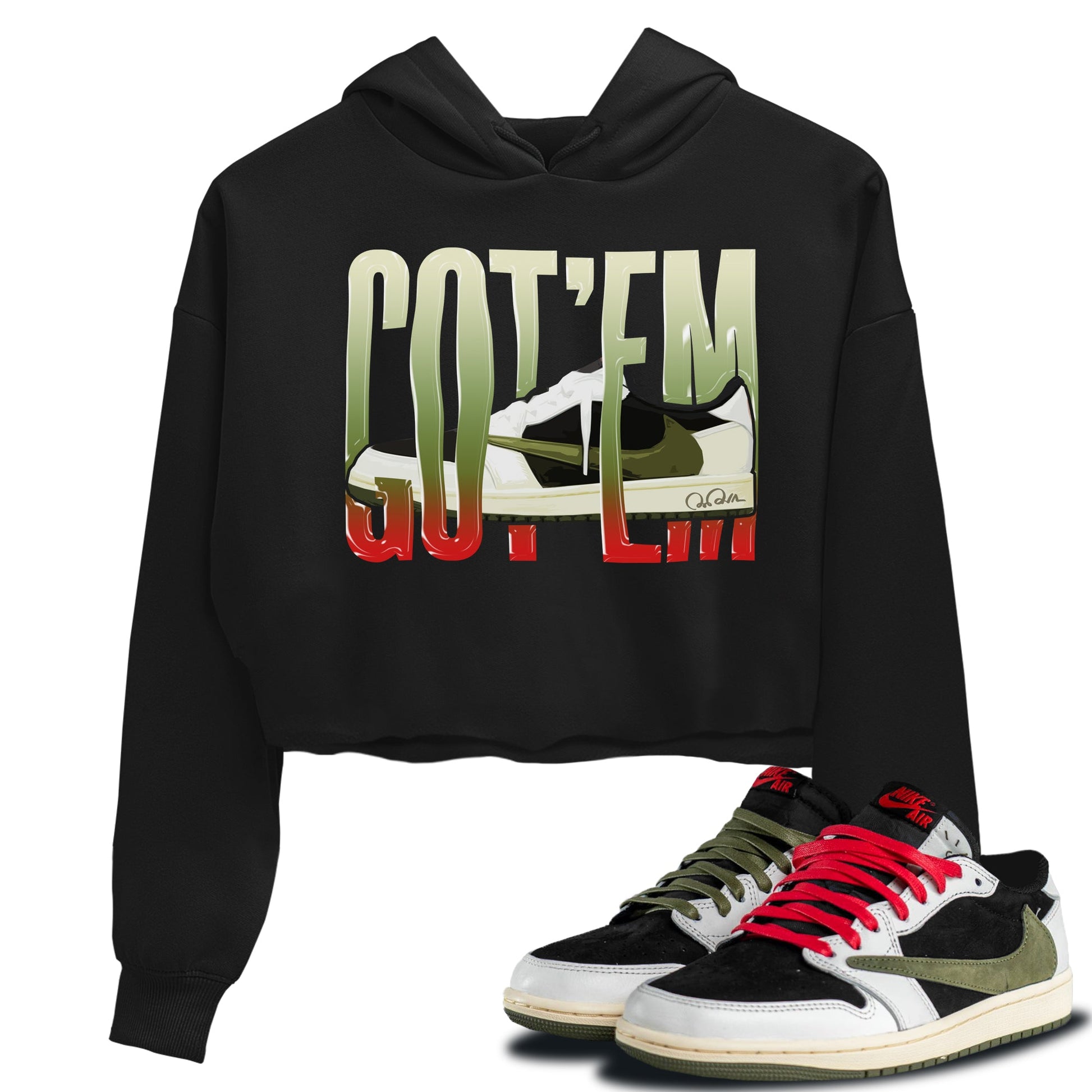 Air Jordan 1 Travis Scott Olive Sneaker Match Tees Wiggling Gotem Sneaker Tees AJ1 OG Travis Scott Olive Sneaker Release Tees Women's Shirts Black 1