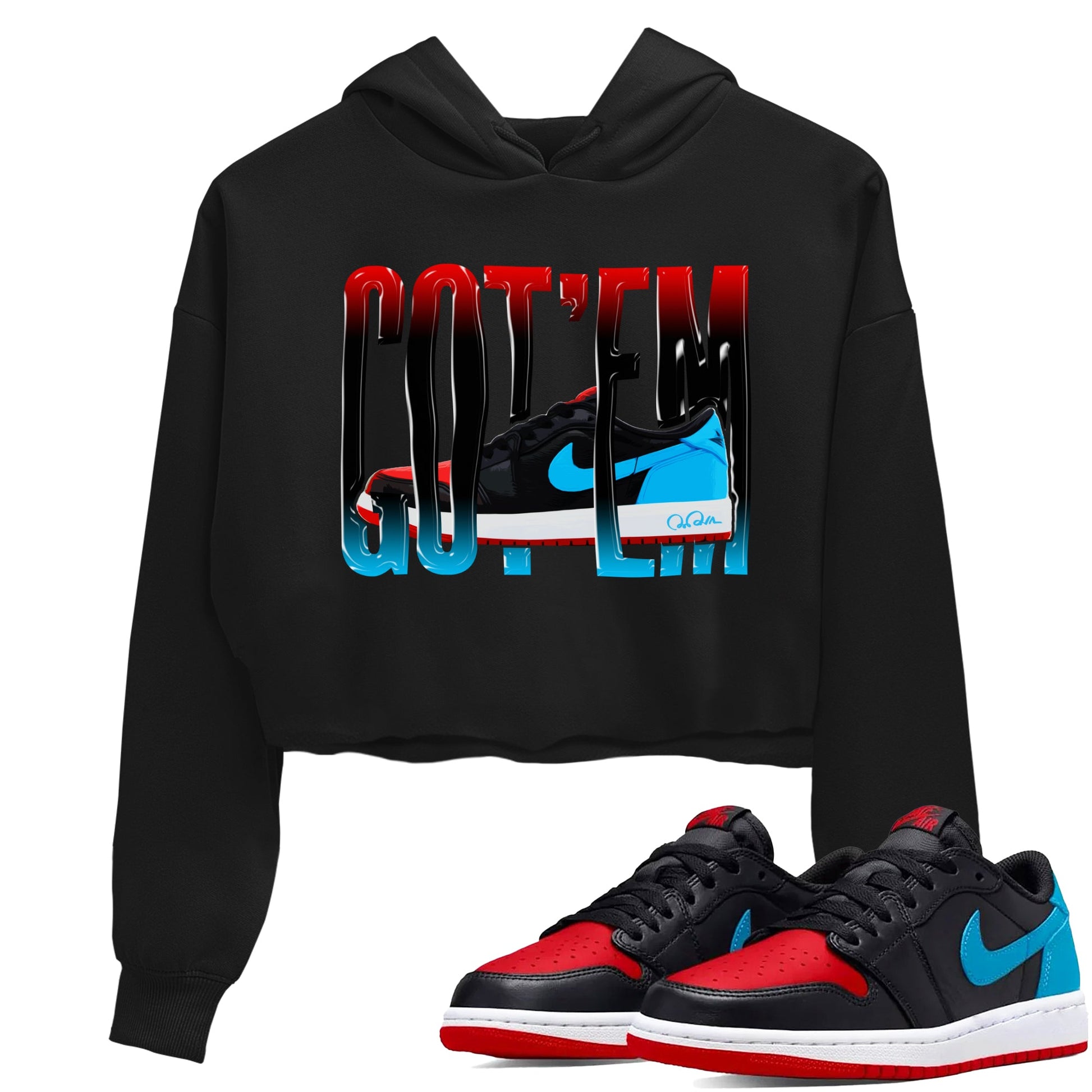 Air Jordan 1 UNC to Chicago Sneaker Match Tees Wiggling Gotem Sneaker Tees AJ1 UNC to Chicago Sneaker Release Tees Women's Shirts Black 1