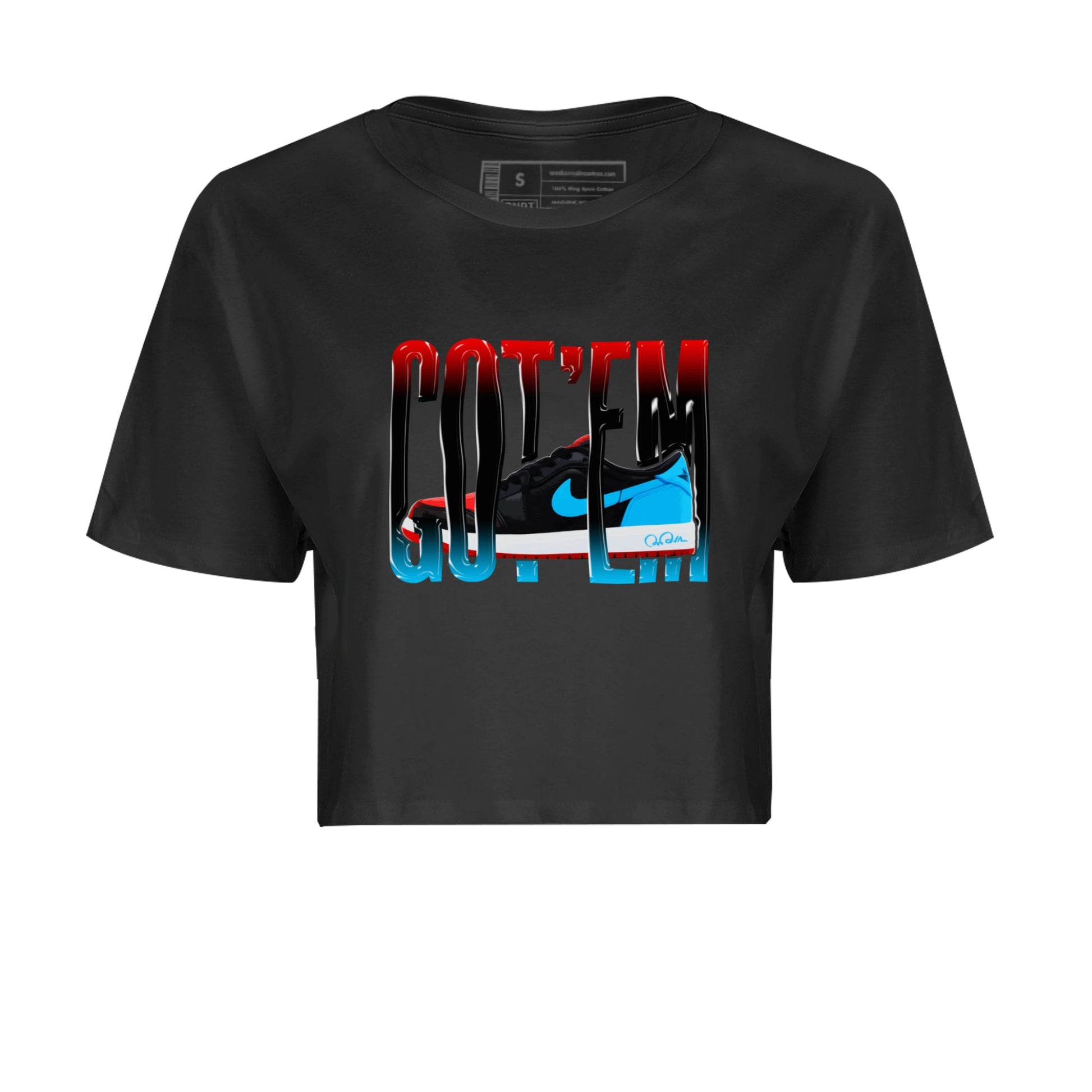 Air Jordan 1 UNC to Chicago Sneaker Match Tees Wiggling Gotem Sneaker Tees AJ1 UNC to Chicago Sneaker Release Tees Women's Shirts Black 2