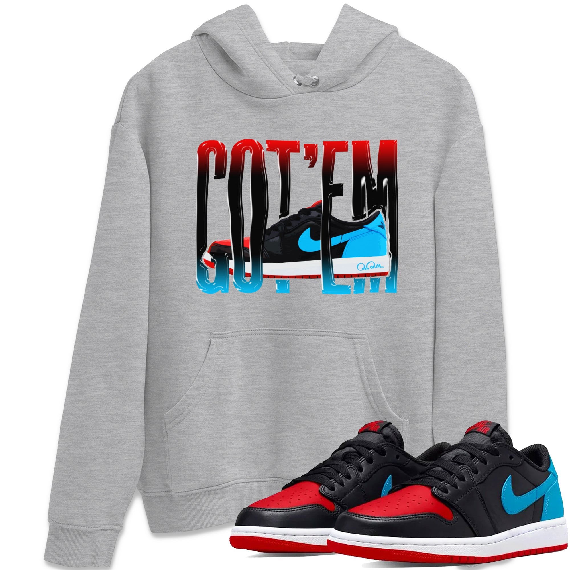 Air Jordan 1 UNC to Chicago Sneaker Match Tees Wiggling Gotem Sneaker Tees AJ1 UNC to Chicago Sneaker Release Tees Unisex Shirts Heather Grey 1
